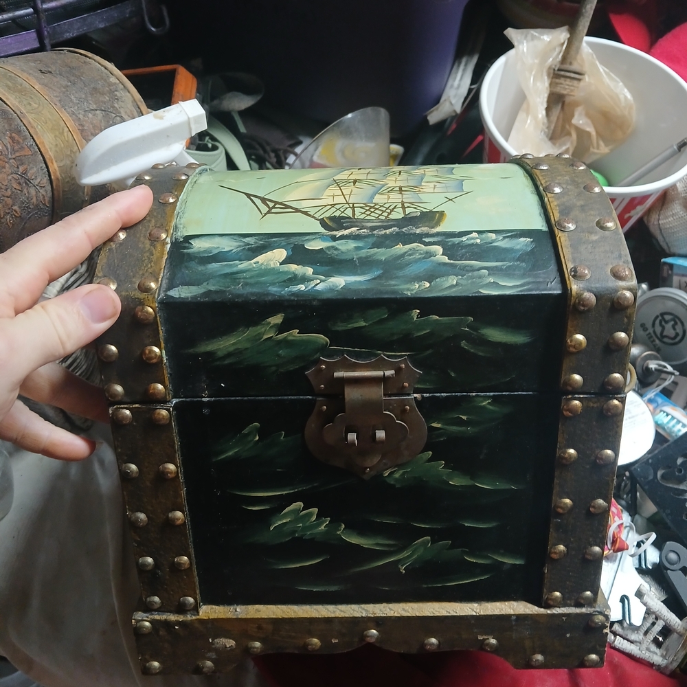 Vintage Nautical Storage Chest - Black and Brown